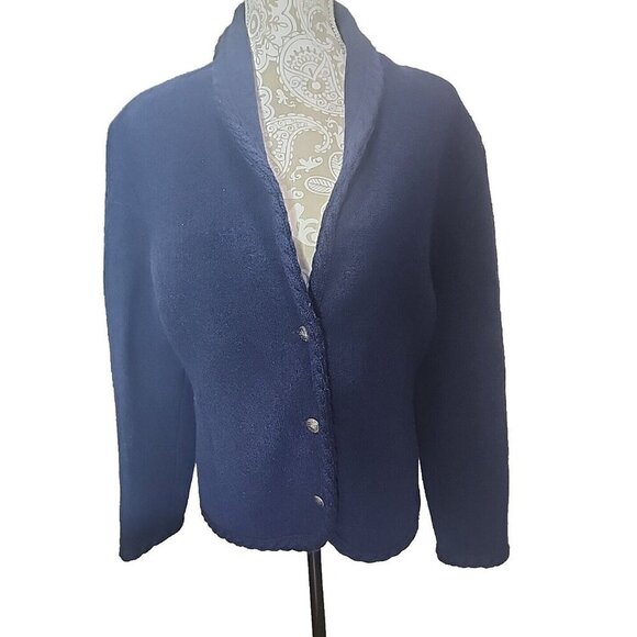 Talbots Blue Wool Knit Blazer 3 Button Jacket Women's 12 - Picture 3 of 11